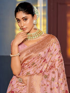 Shree Shyam Fashion Graceful Pink Banarasi Silk Saree with Golden Zari Woven Border & Floral Jaal - Wedding & Festive Wear | Grocsy