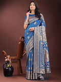 Shree Shyam Fashion Graceful Royal Blue Banarasi Silk Saree with Silver Zari - Perfect Ethnic Wear for Weddings & Festive Moments | Grocsy