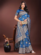 Shree Shyam Fashion Graceful Royal Blue Banarasi Silk Saree with Silver Zari - Perfect Ethnic Wear for Weddings & Festive Moments | Grocsy