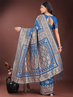 Shree Shyam Fashion Graceful Royal Blue Banarasi Silk Saree with Silver Zari - Perfect Ethnic Wear for Weddings & Festive Moments | Grocsy