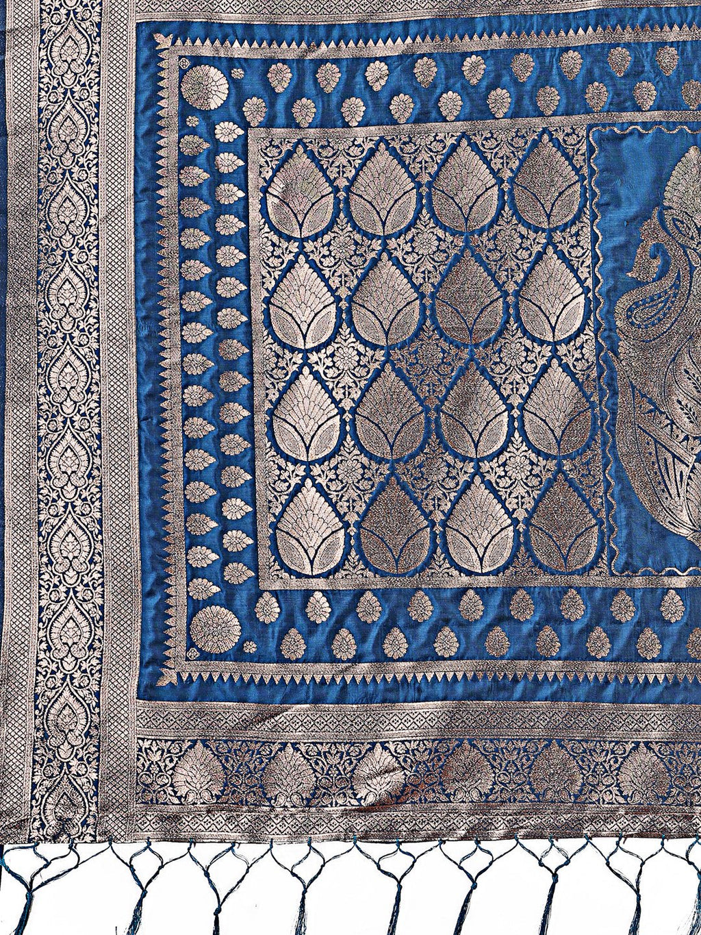 Shree Shyam Fashion Graceful Royal Blue Banarasi Silk Saree with Silver Zari - Perfect Ethnic Wear for Weddings & Festive Moments | Grocsy