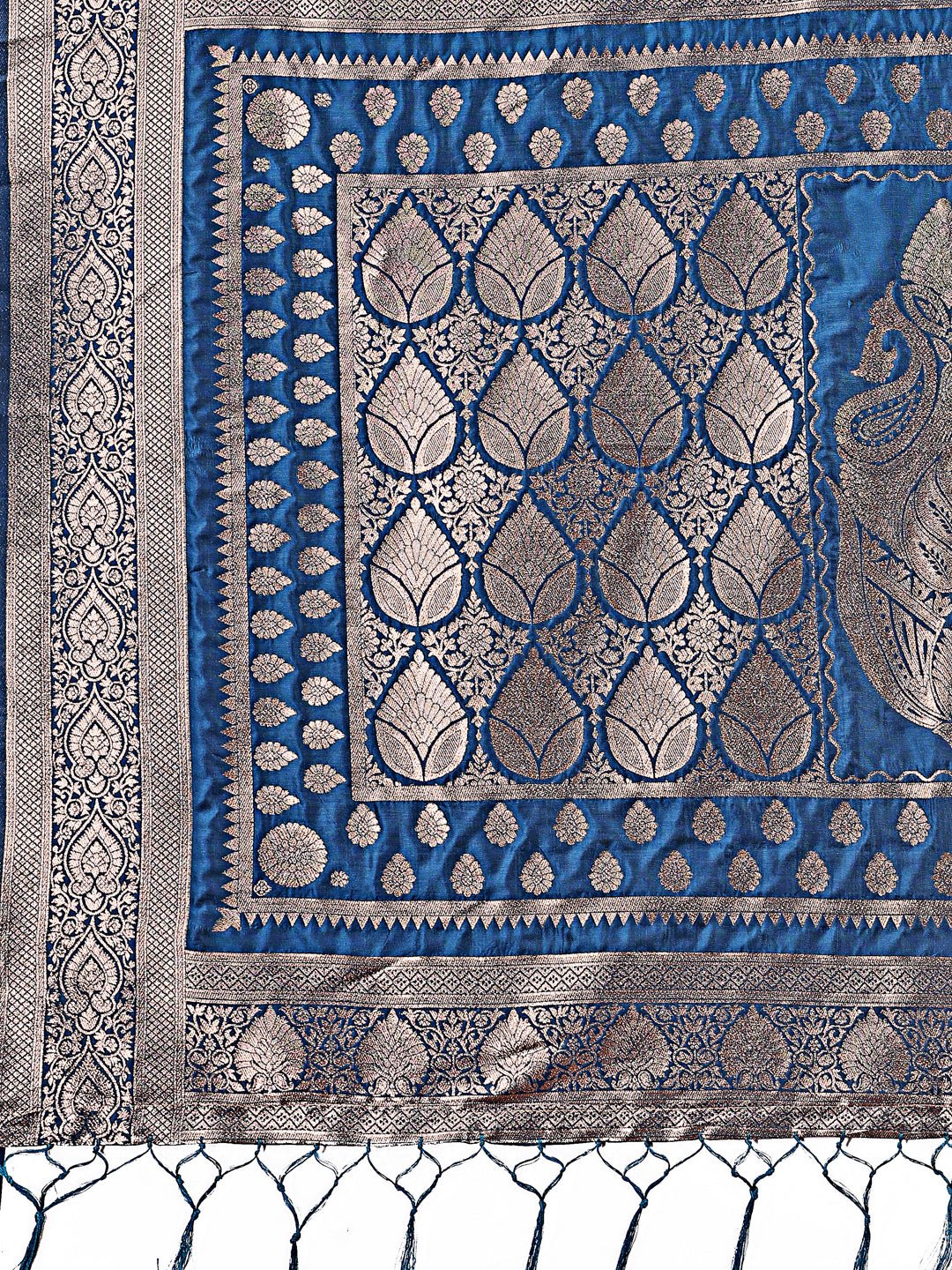 Shree Shyam Fashion Graceful Royal Blue Banarasi Silk Saree with Silver Zari - Perfect Ethnic Wear for Weddings & Festive Moments | Grocsy