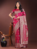 Shree Shyam Fashion Graceful Magenta Banarasi Silk Saree with Silver Zari - Perfect Ethnic Wear for Weddings & Festive Moments | Grocsy