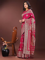 Shree Shyam Fashion Graceful Magenta Banarasi Silk Saree with Silver Zari - Perfect Ethnic Wear for Weddings & Festive Moments | Grocsy