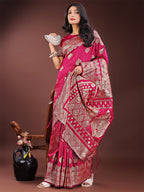 Shree Shyam Fashion Graceful Magenta Banarasi Silk Saree with Silver Zari - Perfect Ethnic Wear for Weddings & Festive Moments | Grocsy