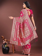 Shree Shyam Fashion Graceful Magenta Banarasi Silk Saree with Silver Zari - Perfect Ethnic Wear for Weddings & Festive Moments | Grocsy
