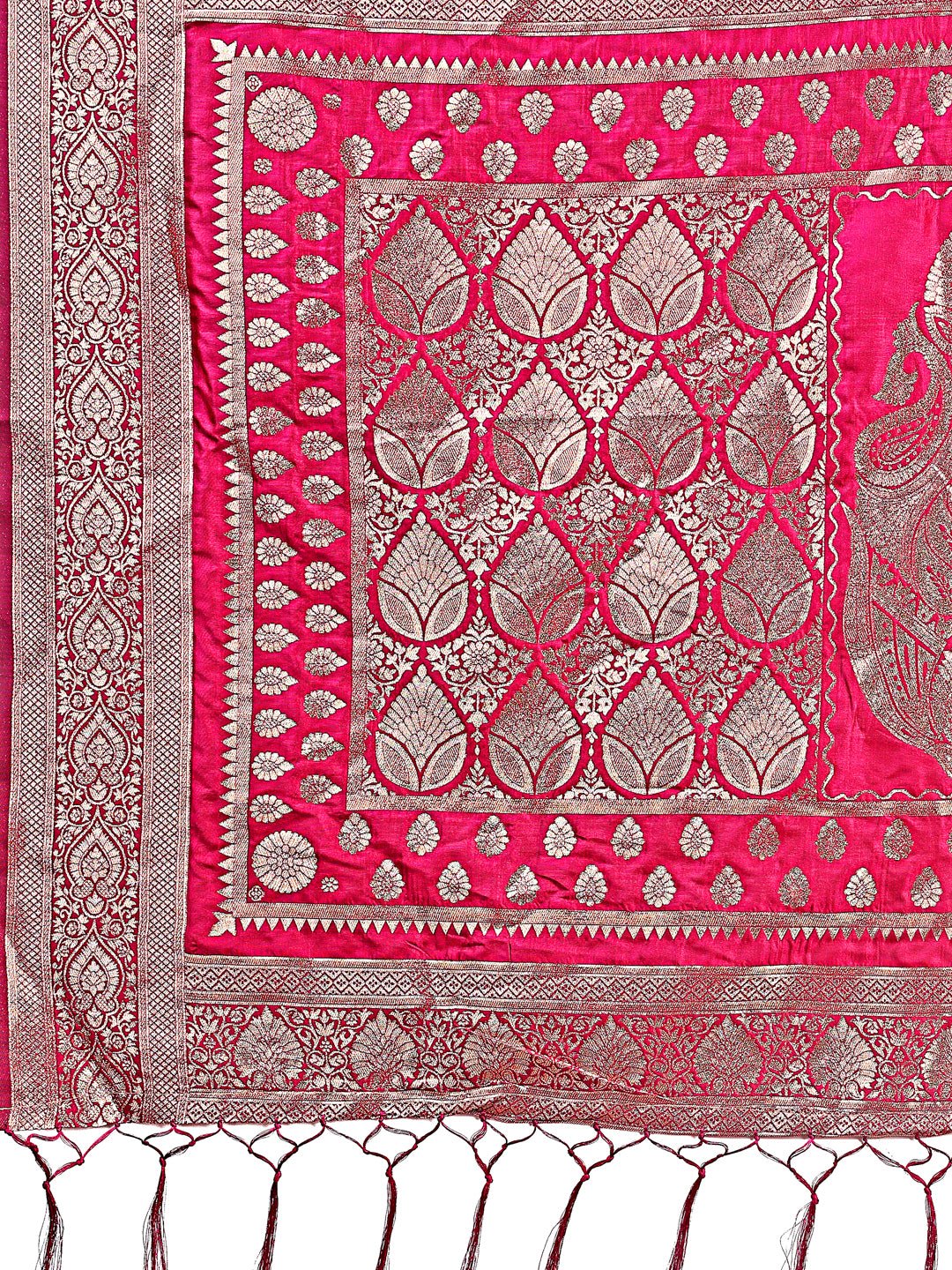 Shree Shyam Fashion Graceful Magenta Banarasi Silk Saree with Silver Zari - Perfect Ethnic Wear for Weddings & Festive Moments | Grocsy