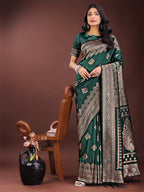 Shree Shyam Fashion Graceful Green Banarasi Silk Saree with Silver Zari - Perfect Ethnic Wear for Weddings & Festive Moments | Grocsy