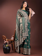 Shree Shyam Fashion Graceful Green Banarasi Silk Saree with Silver Zari - Perfect Ethnic Wear for Weddings & Festive Moments | Grocsy