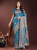 Shree Shyam Fashion Graceful Teal Banarasi Silk Saree with Silver Zari - Perfect Ethnic Wear for Weddings & Festive Moments | Grocsy