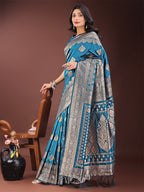 Shree Shyam Fashion Graceful Teal Banarasi Silk Saree with Silver Zari - Perfect Ethnic Wear for Weddings & Festive Moments | Grocsy