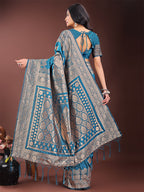 Shree Shyam Fashion Graceful Teal Banarasi Silk Saree with Silver Zari - Perfect Ethnic Wear for Weddings & Festive Moments | Grocsy