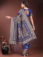 Shree Shyam Fashion Graceful Navy Blue Banarasi Silk Saree with Silver Zari - Perfect Ethnic Wear for Weddings & Festive Moments | Grocsy