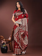 Shree Shyam Fashion Graceful Maroon Banarasi Silk Saree with Silver Zari - Perfect Ethnic Wear for Weddings & Festive Moments | Grocsy