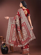 Shree Shyam Fashion Graceful Maroon Banarasi Silk Saree with Silver Zari - Perfect Ethnic Wear for Weddings & Festive Moments | Grocsy