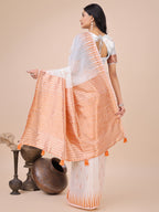 Shree Shyam Fashion Elegant White Linen Cotton Saree with Copper Zari Pallu and Artistic Brush Pattern - Festive & Formal Wear | Grocsy