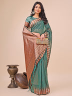 Shree Shyam Fashion Elegant Green Linen Cotton Saree with Copper Zari Pallu and Artistic Brush Pattern - Festive & Formal Wear | Grocsy