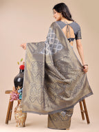 Shree Shyam Fashion Grey Banarasi silk Woven Zari Work Traditional Tassel Saree | Grocsy