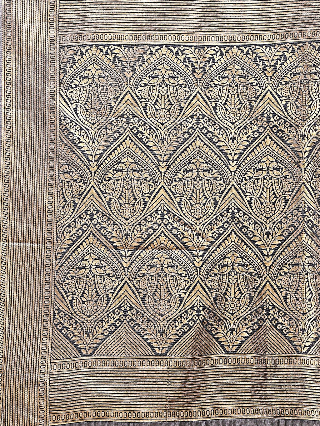 Shree Shyam Fashion Grey Banarasi silk Woven Zari Work Traditional Tassel Saree | Grocsy