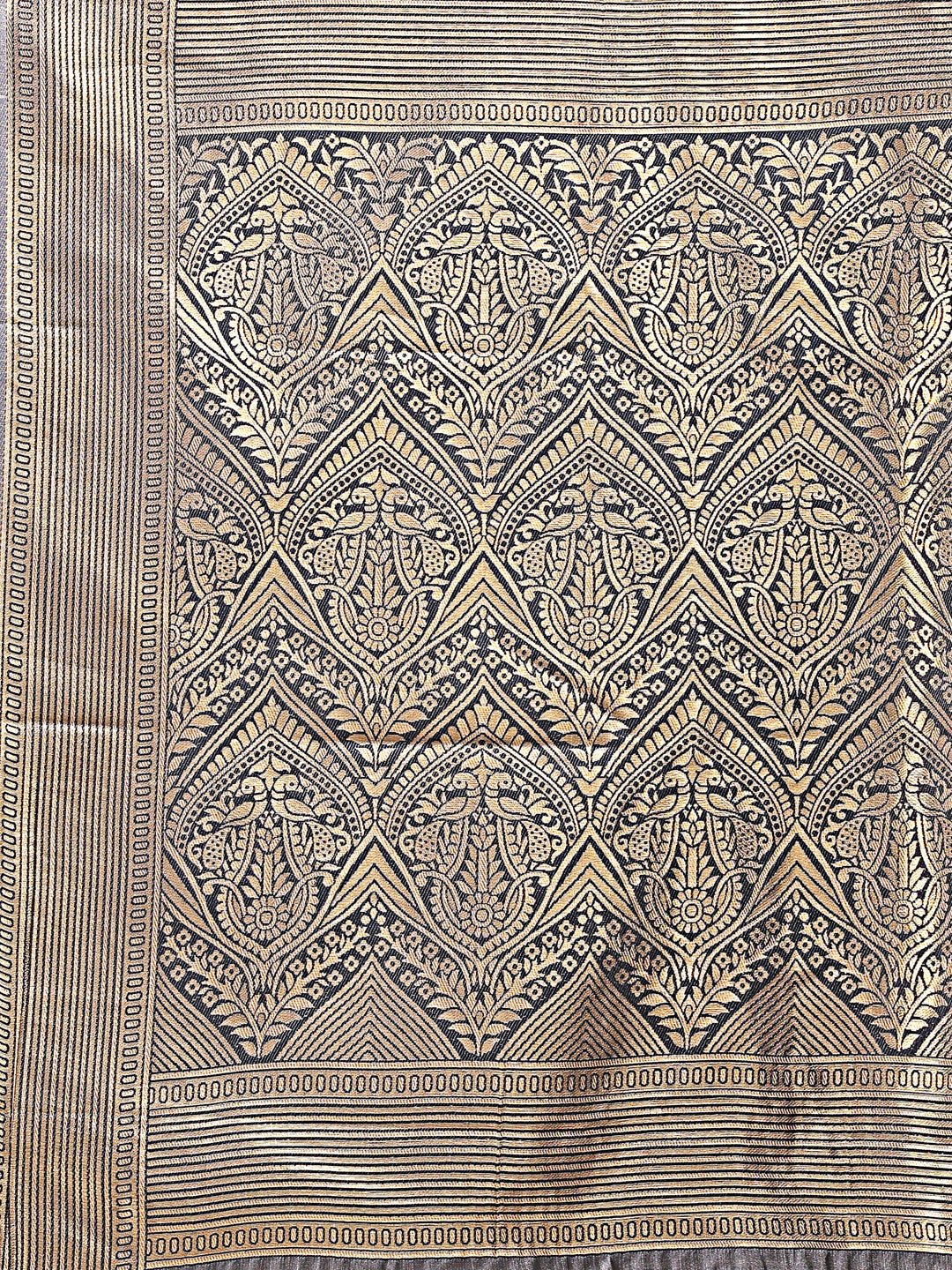 Shree Shyam Fashion Grey Banarasi silk Woven Zari Work Traditional Tassel Saree | Grocsy