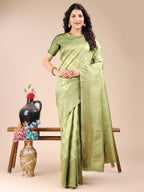Shree Shyam Fashion Light Green Banarasi silk Woven Zari Work Traditional Tassel Saree | Grocsy