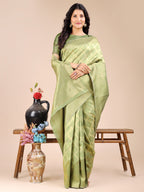 Shree Shyam Fashion Light Green Banarasi silk Woven Zari Work Traditional Tassel Saree | Grocsy