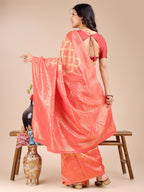 Shree Shyam Fashion Peach Banarasi silk Woven Zari Work Traditional Tassel Saree | Grocsy