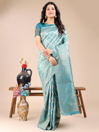 Shree Shyam Fashion Sea Green Banarasi silk Woven Zari Work Traditional Tassel Saree | Grocsy