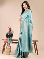 Shree Shyam Fashion Sea Green Banarasi silk Woven Zari Work Traditional Tassel Saree | Grocsy