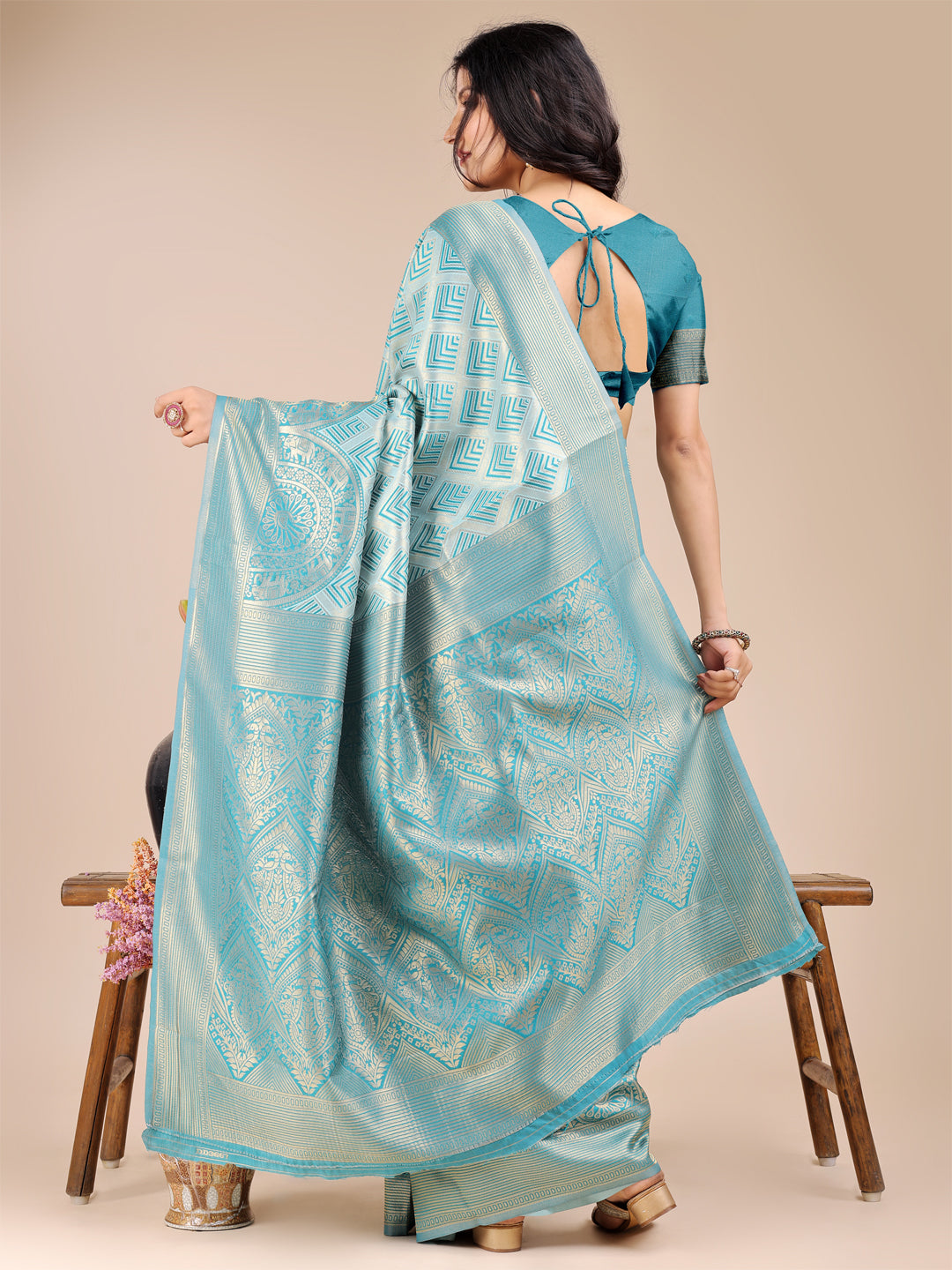 Shree Shyam Fashion Sea Green Banarasi silk Woven Zari Work Traditional Tassel Saree | Grocsy