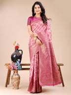 Shree Shyam Fashion Light Pink Banarasi silk Woven Zari Work Traditional Tassel Saree | Grocsy