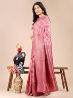 Shree Shyam Fashion Light Pink Banarasi silk Woven Zari Work Traditional Tassel Saree | Grocsy