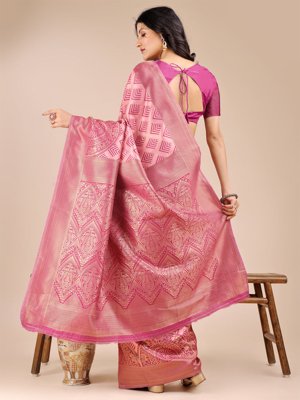 Shree Shyam Fashion Light Pink Banarasi silk Woven Zari Work Traditional Tassel Saree | Grocsy