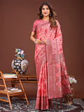 Shree Shyam Fashion Radiant Peach Linen Cotton Patola Saree - Where Tradition Dances with Elegance | Grocsy