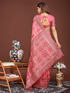 Shree Shyam Fashion Radiant Peach Linen Cotton Patola Saree - Where Tradition Dances with Elegance | Grocsy