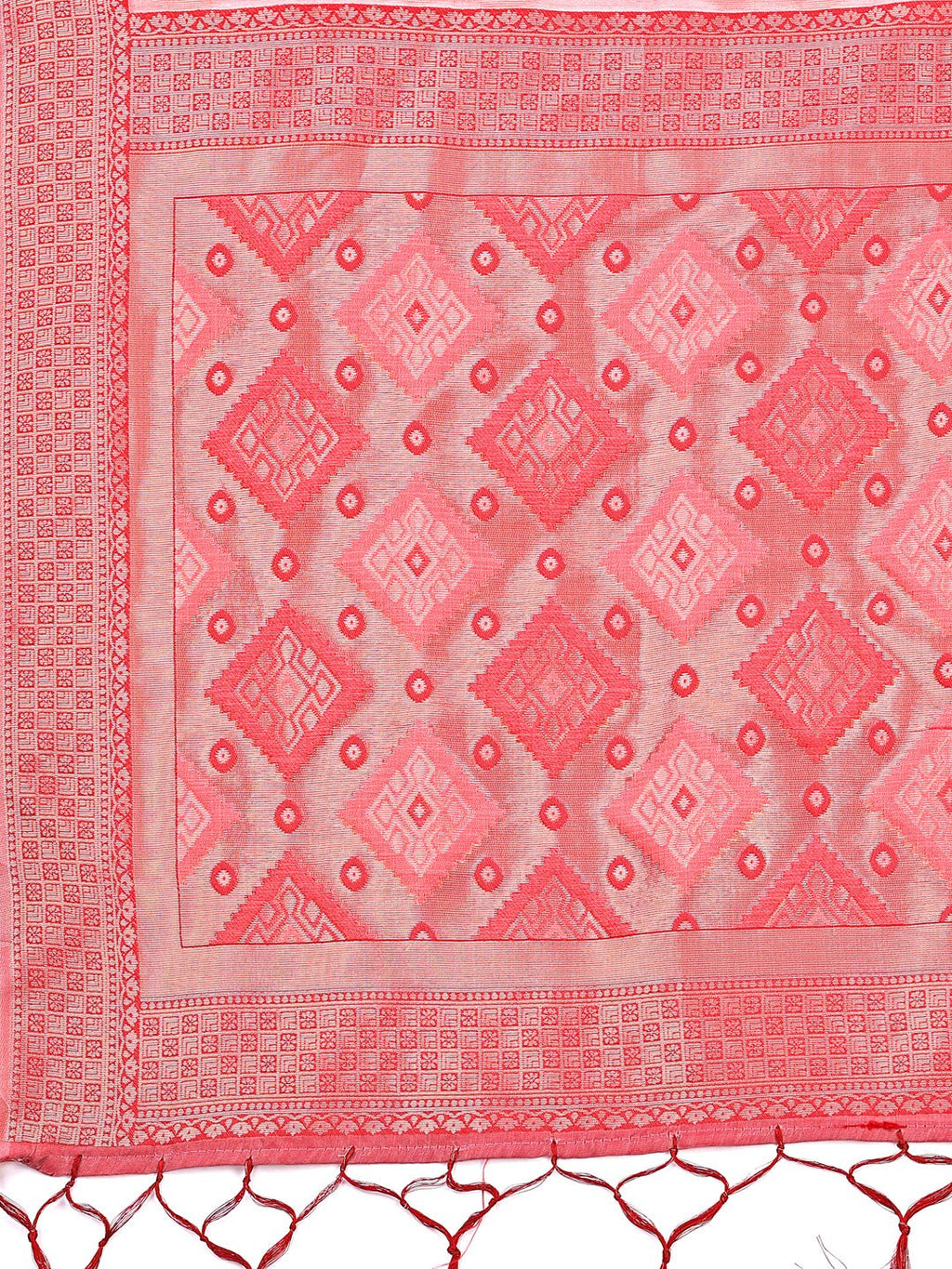 Shree Shyam Fashion Radiant Peach Linen Cotton Patola Saree - Where Tradition Dances with Elegance | Grocsy