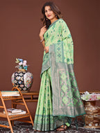 Shree Shyam Fashion Radiant Light Green Linen Cotton Patola Saree - Where Tradition Dances with Elegance | Grocsy
