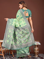 Shree Shyam Fashion Radiant Light Green Linen Cotton Patola Saree - Where Tradition Dances with Elegance | Grocsy