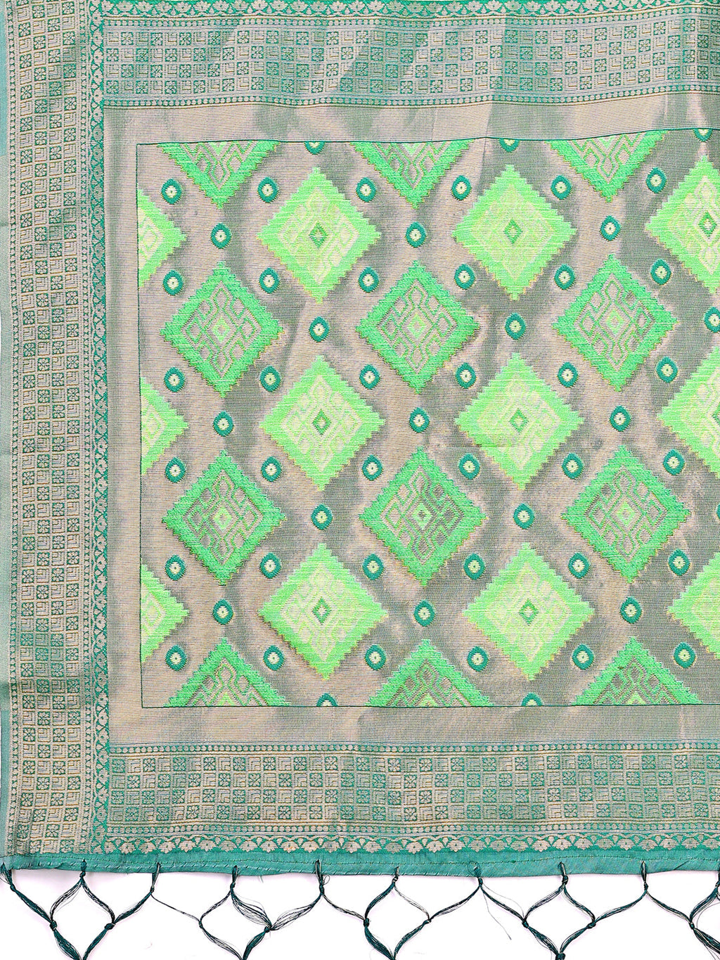 Shree Shyam Fashion Radiant Light Green Linen Cotton Patola Saree - Where Tradition Dances with Elegance | Grocsy