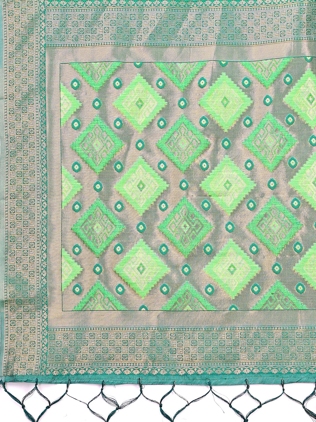 Shree Shyam Fashion Radiant Light Green Linen Cotton Patola Saree - Where Tradition Dances with Elegance | Grocsy