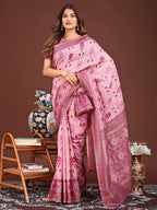 Shree Shyam Fashion Radiant Pink Linen Cotton Patola Saree - Where Tradition Dances with Elegance | Grocsy