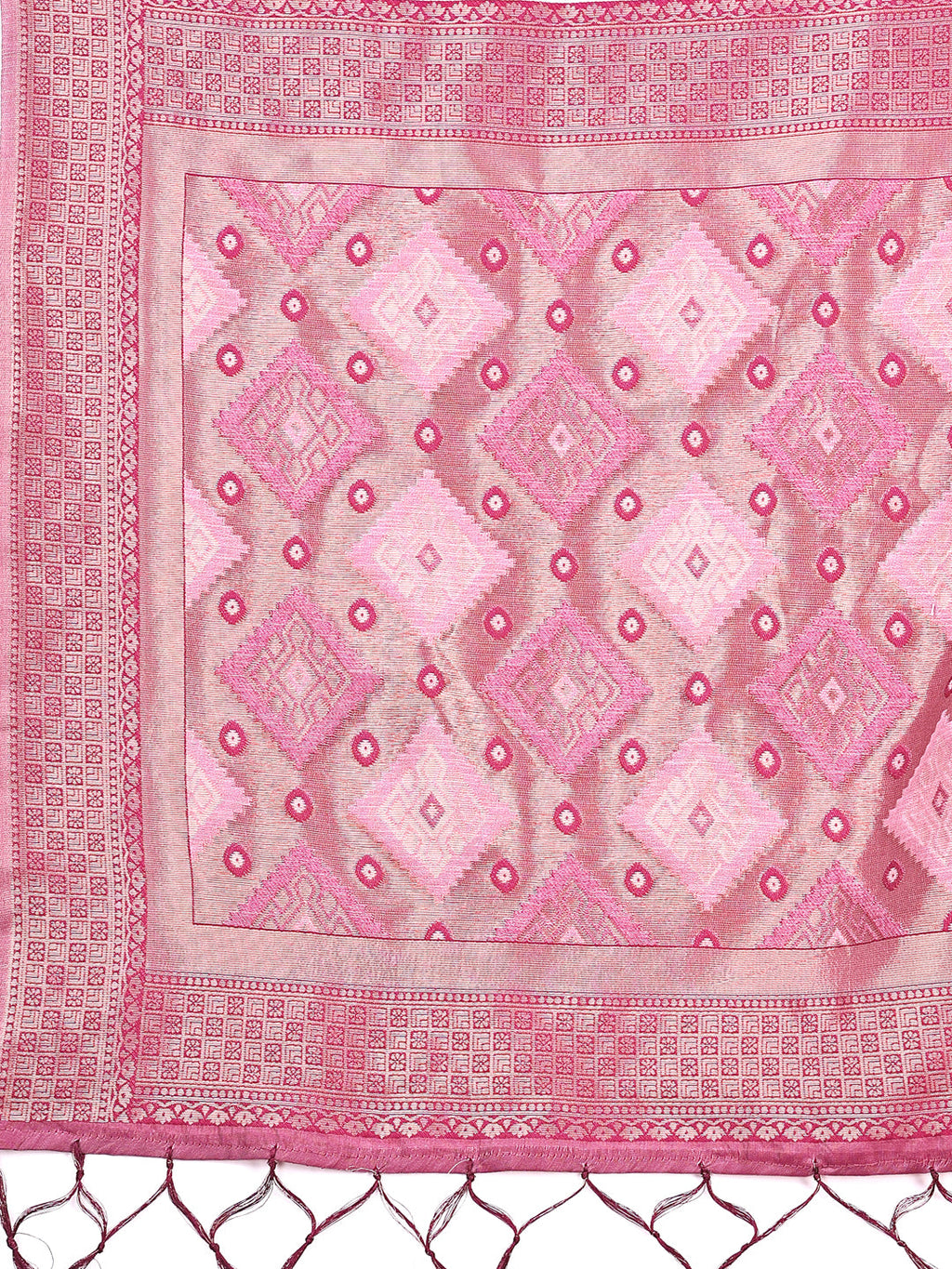 Shree Shyam Fashion Radiant Pink Linen Cotton Patola Saree - Where Tradition Dances with Elegance | Grocsy