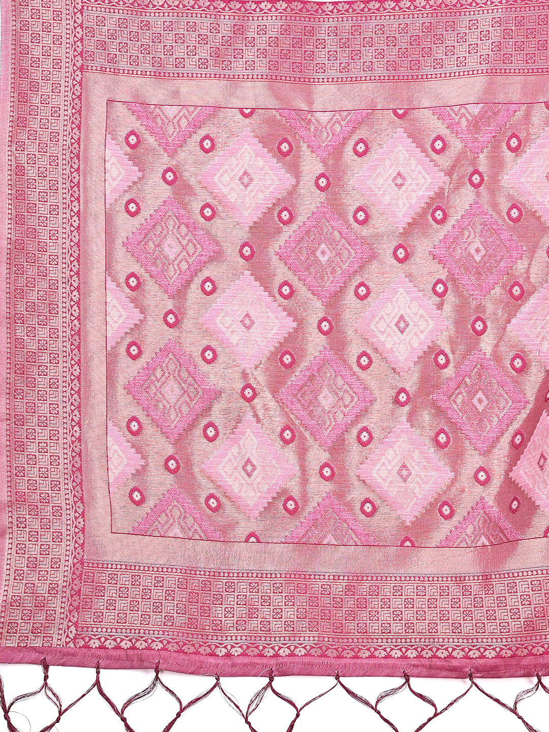 Shree Shyam Fashion Radiant Pink Linen Cotton Patola Saree - Where Tradition Dances with Elegance | Grocsy