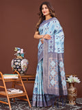 Shree Shyam Fashion Radiant Sky Blue Linen Cotton Patola Saree - Where Tradition Dances with Elegance | Grocsy