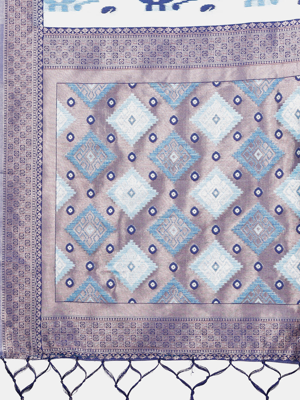 Shree Shyam Fashion Radiant Sky Blue Linen Cotton Patola Saree - Where Tradition Dances with Elegance | Grocsy