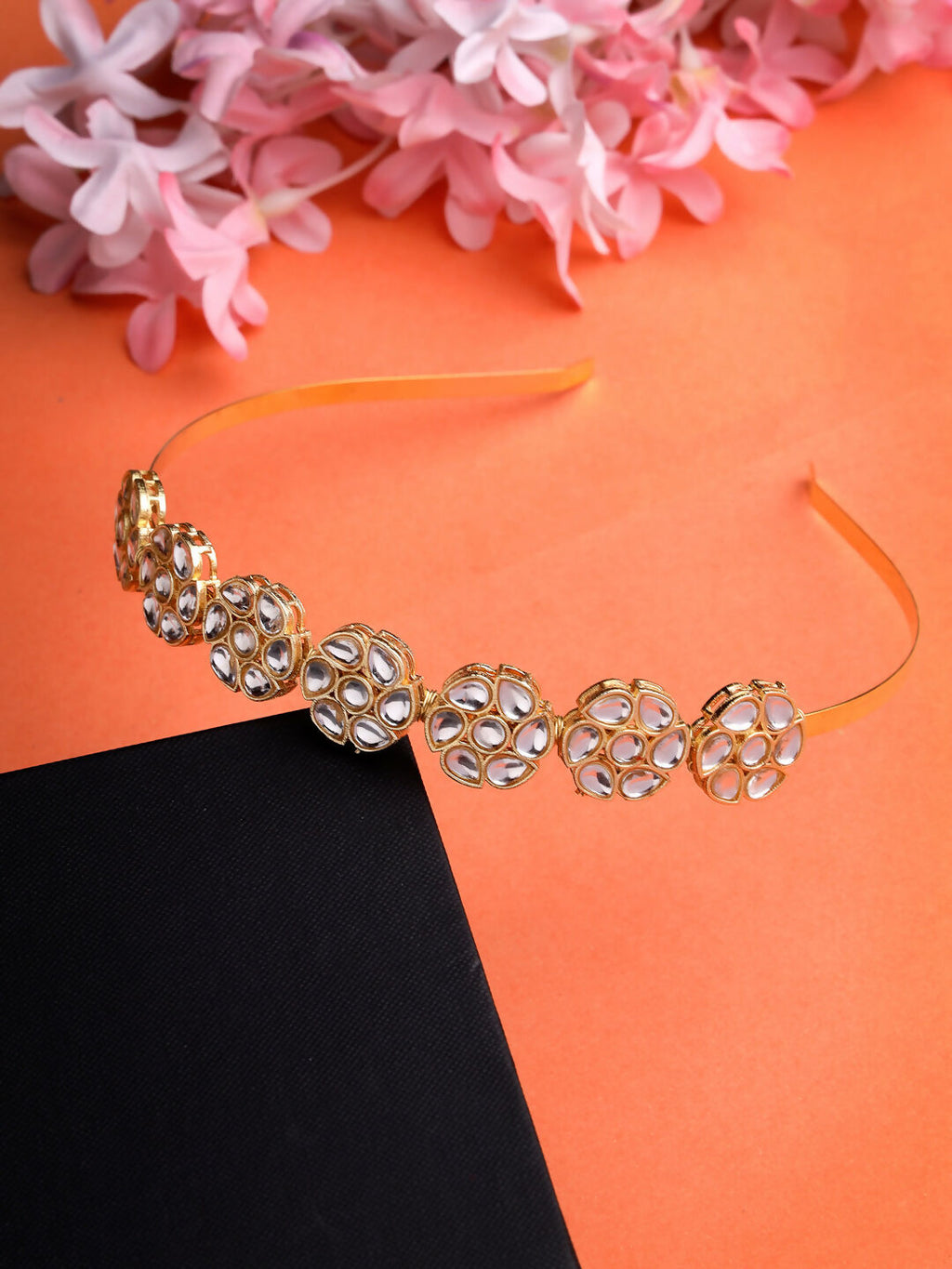 NVR Women's Gold-Polished Kundan Embellished Hairband | Grocsy