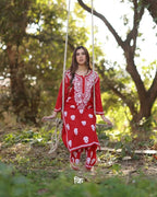 Joban Fashion Red Rayon Embroidery Sequence Work Readymade Kurta Set | Grocsy