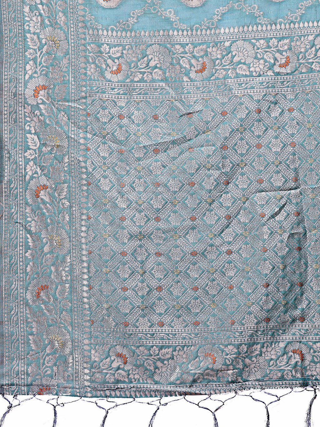 Shree Shyam Fashion Elegant Sea Green Linen Cotton Saree with Silver Zari - Perfect Blend of Comfort & Charm | Grocsy