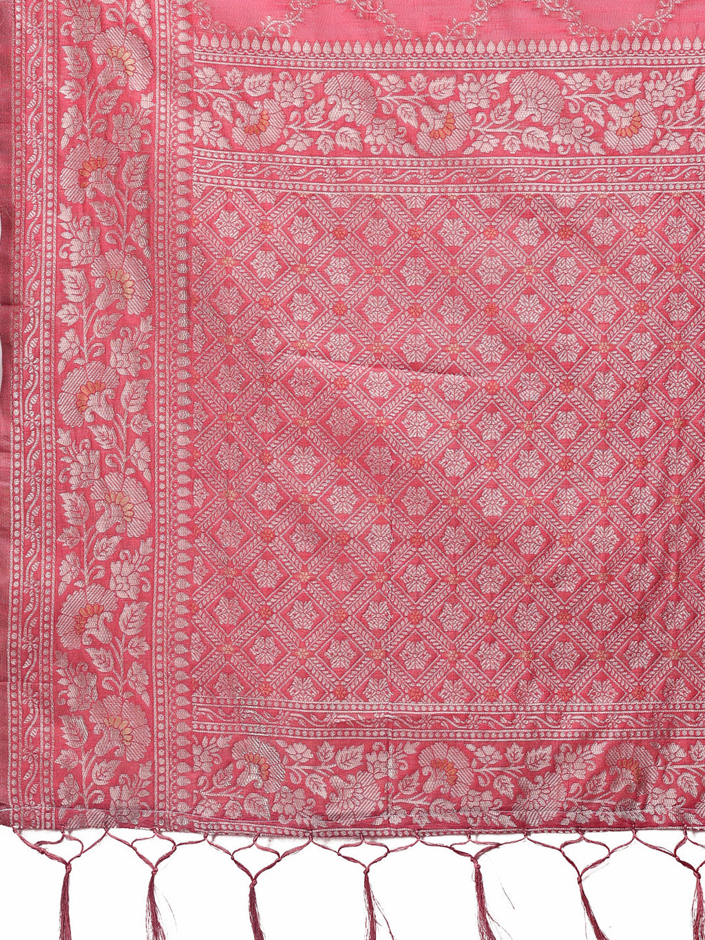 Shree Shyam Fashion Elegant Peach Linen Cotton Saree with Silver Zari - Perfect Blend of Comfort & Charm | Grocsy