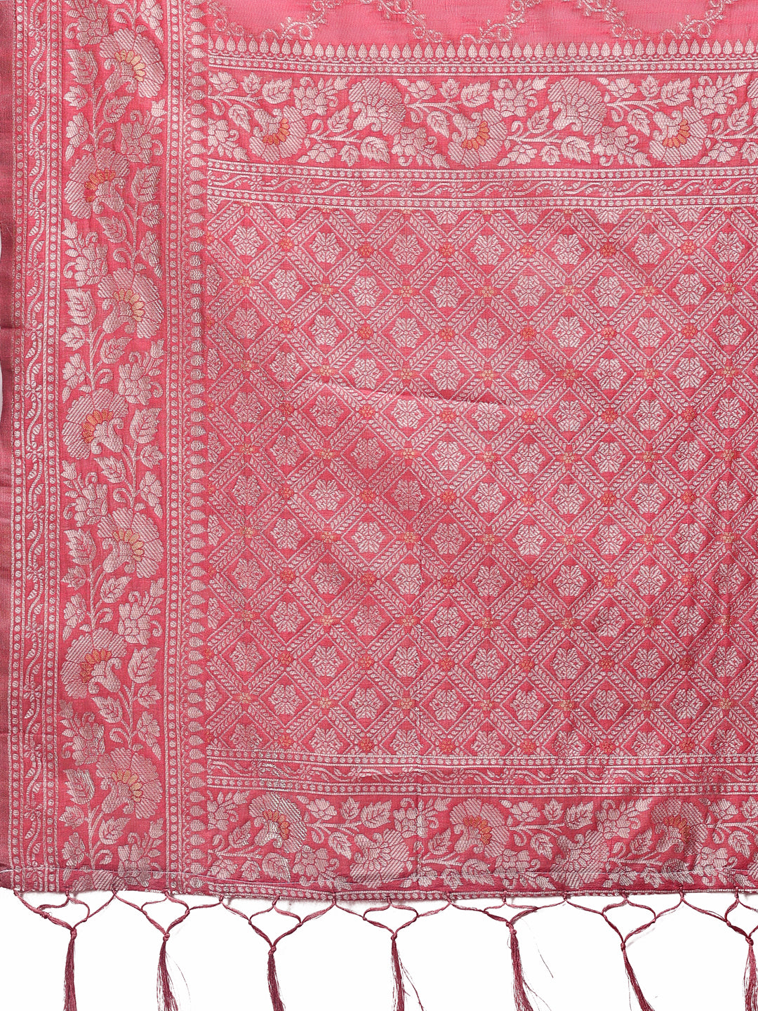Shree Shyam Fashion Elegant Peach Linen Cotton Saree with Silver Zari - Perfect Blend of Comfort & Charm | Grocsy